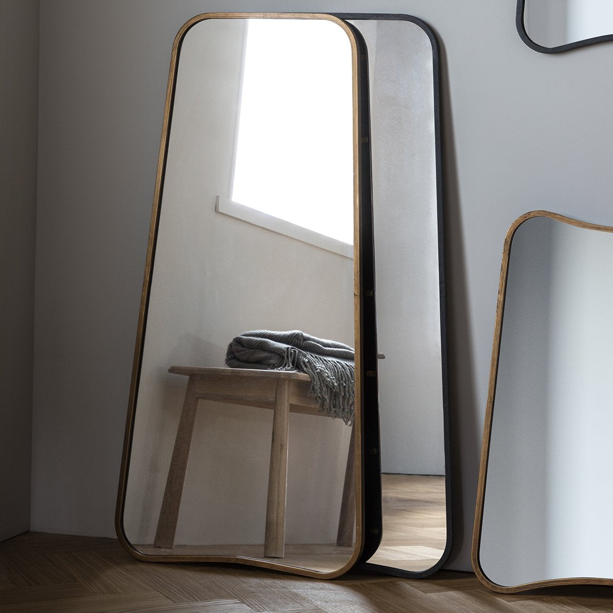 Product photograph of Gallery Interiors Kurva Leaner Mirror Gold Outlet from Olivia's.