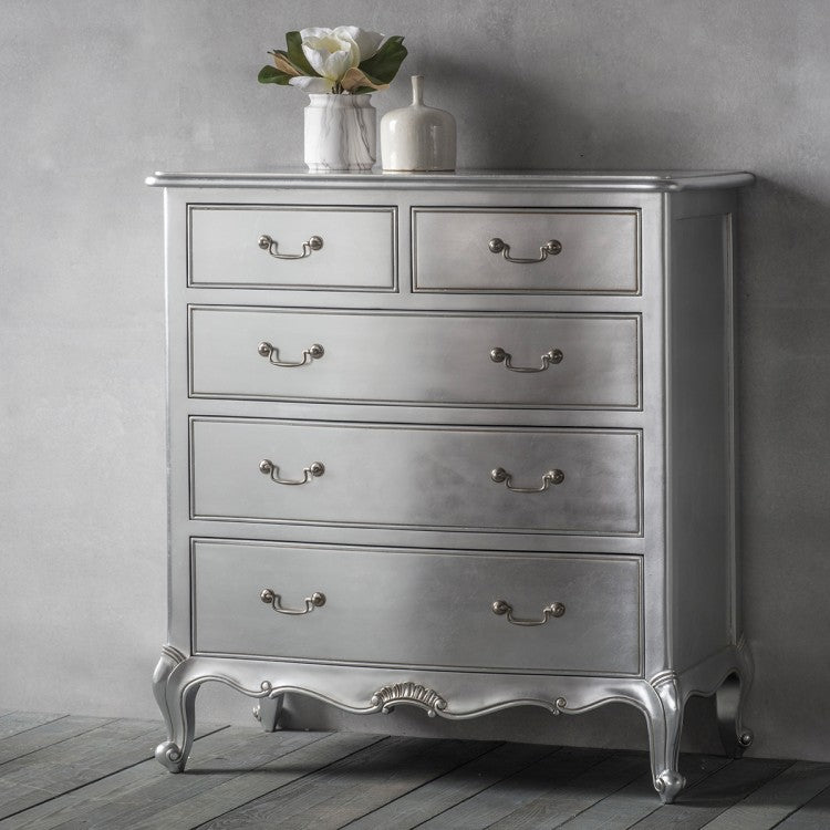 Gallery Direct Chic 5 Drawer Chest In Silver