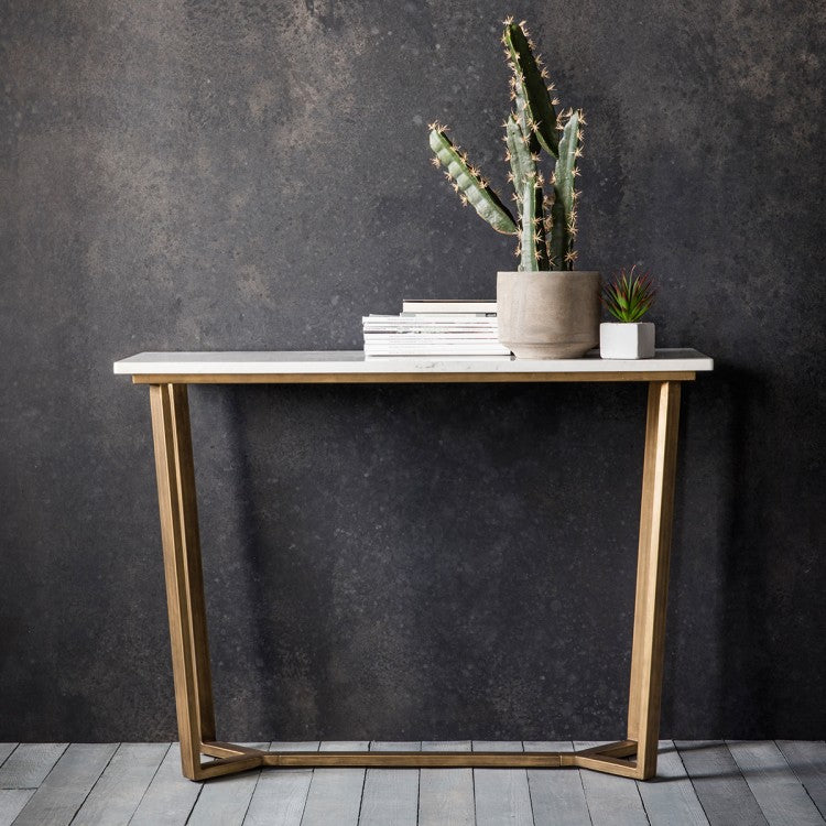 Hudson Living Cleo Marble Console Table In Gold