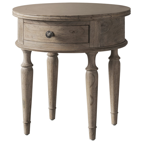 Product photograph of Gallery Interiors Mustique Round 1 Drawer Side Table from Olivia's