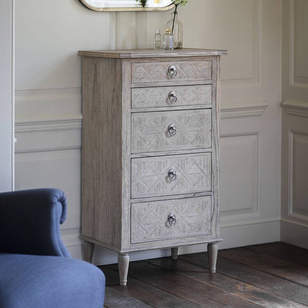 Product photograph of Gallery Interiors Mustique 5 Drawer Lingerie Chest from Olivia's.