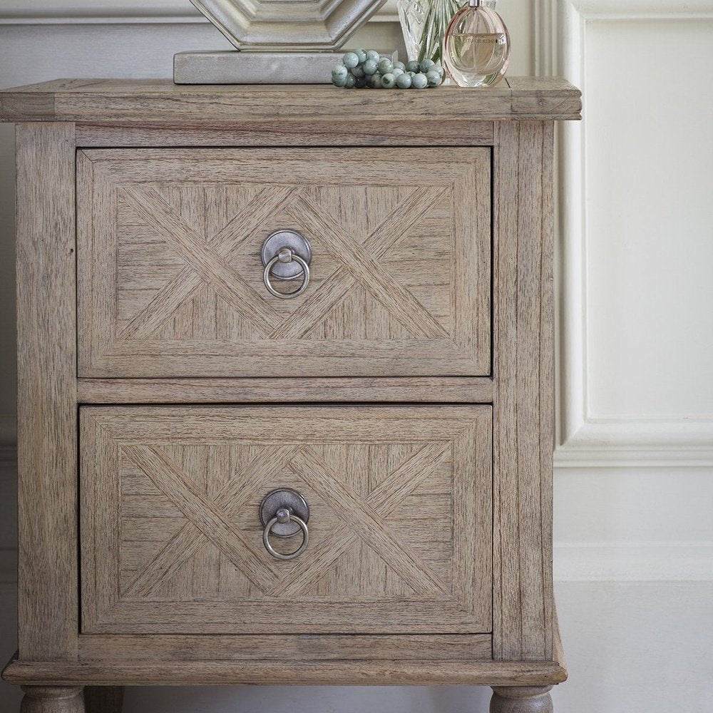 Product photograph of Gallery Interiors Mustique 2 Drawer Bedside Table from Olivia's.