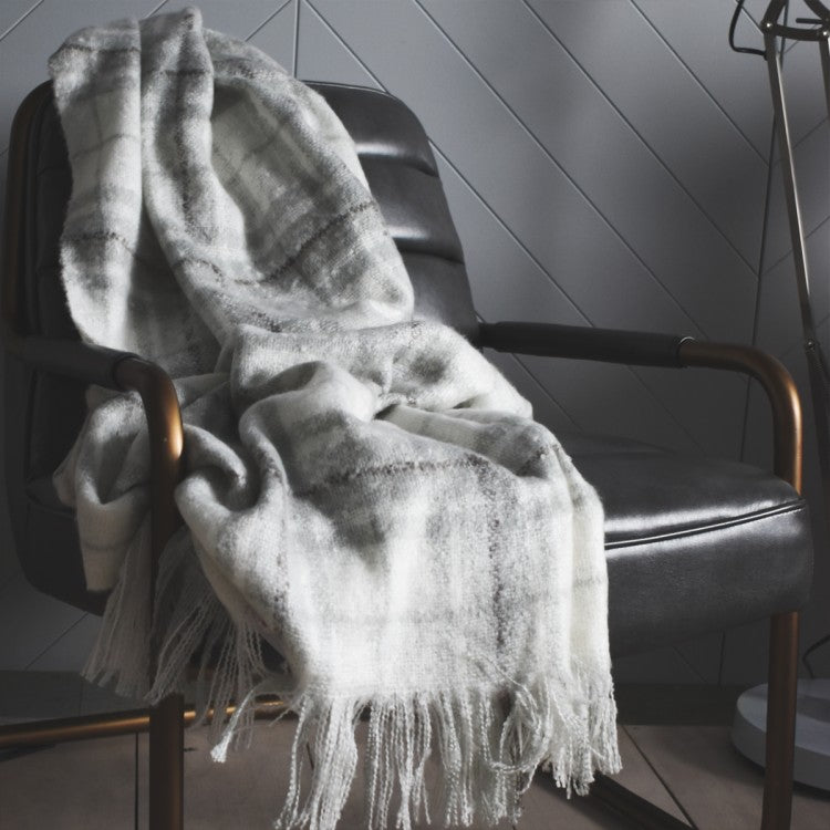 Gallery Direct Check Mohair Throw Grey