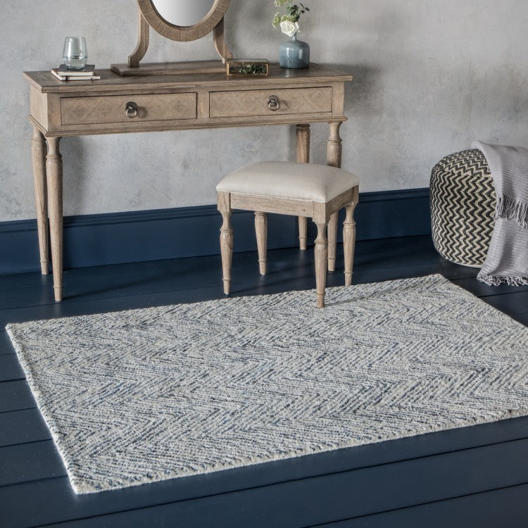 Product photograph of Gallery Interiors Inca Herringbone Textured Rug In Cream Blue Outlet from Olivia's