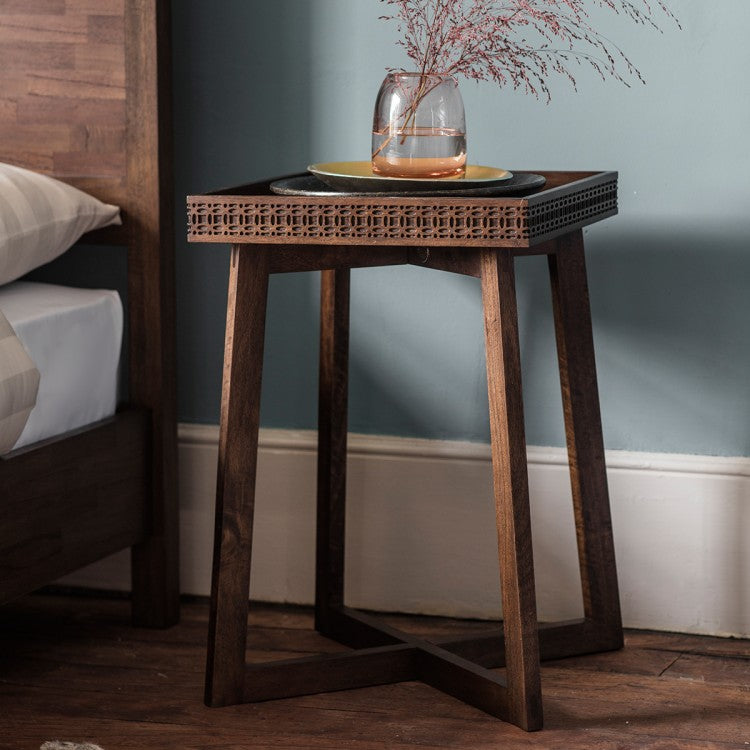 Product photograph of Gallery Interiors Boho Retreat Bedside Table In Brown from Olivia's.