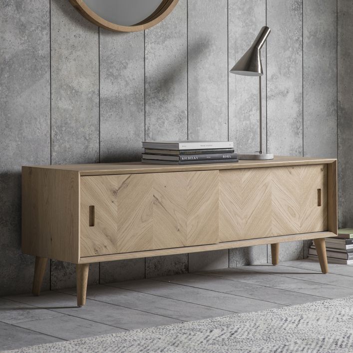 Product photograph of Gallery Interiors Milano Scandi Media Unit In Oak from Olivia's.