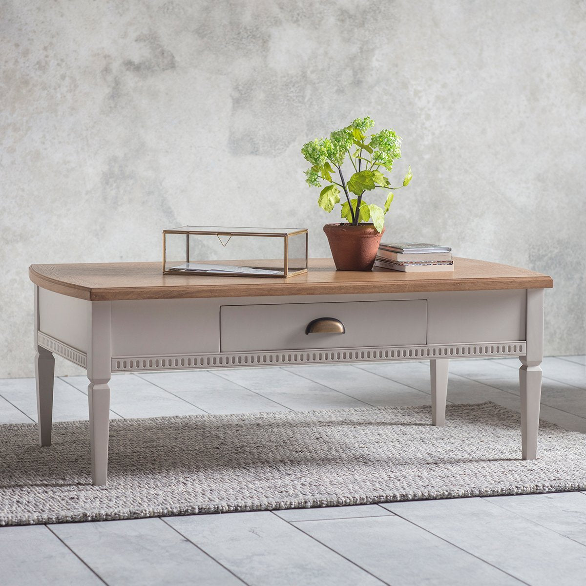 Product photograph of Gallery Interiors Bronte 1 Drawer Coffee Table In Taupe from Olivia's