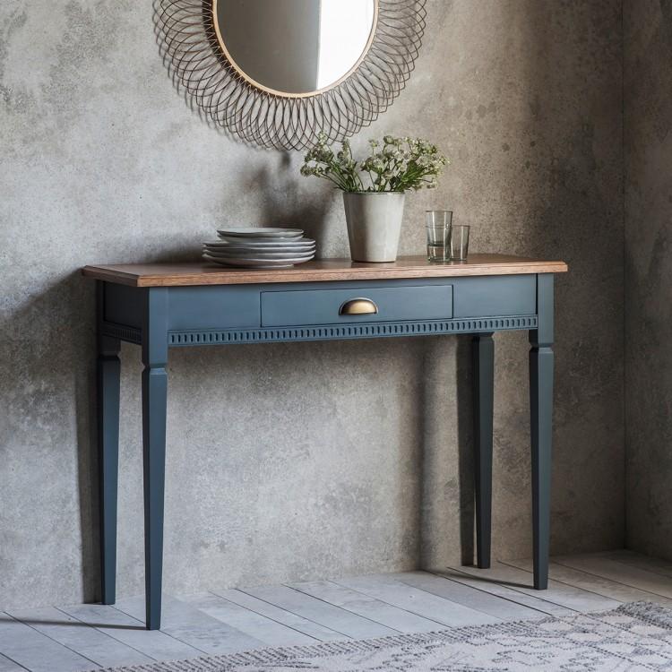 Gallery Interiors Bronte 1 Drawer Console Table In Storm Blue Outlet