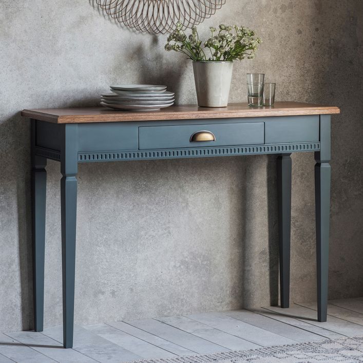 Product photograph of Gallery Interiors Bronte 1 Drawer Console Table In Storm Blue from Olivia's.