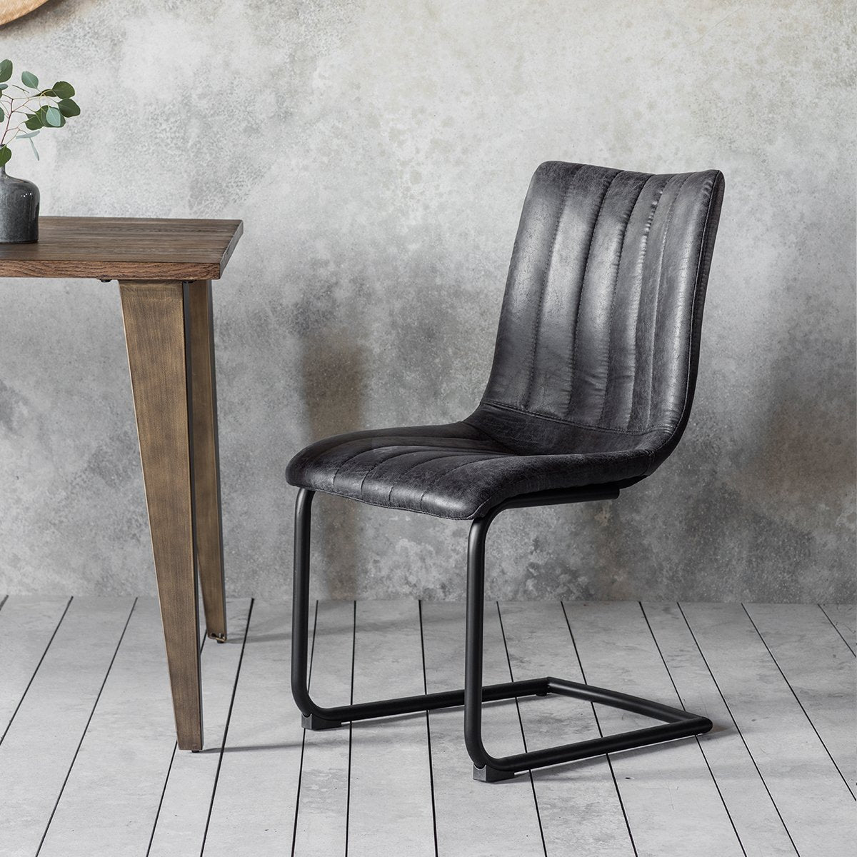 Gallery Interiors Set Of 2 Edington Faux Leather Grey Dining Chairs Outlet