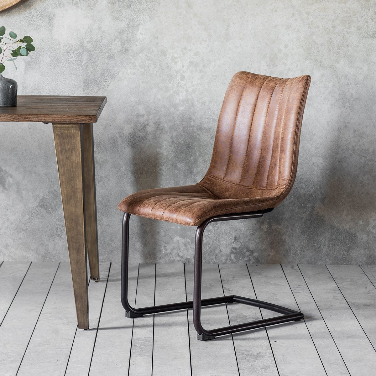 Product photograph of Gallery Interiors Set Of 2 Edington Faux Leather Brown Dining Chairs Outlet from Olivia's