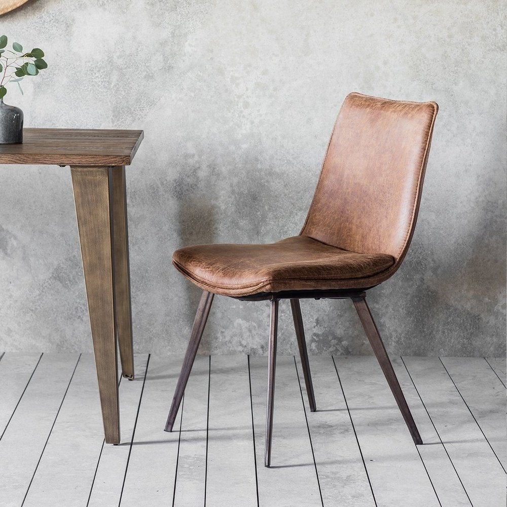 Product photograph of Gallery Interiors Set Of 2 Hinks Leather Brown Dining Chairs from Olivia's.
