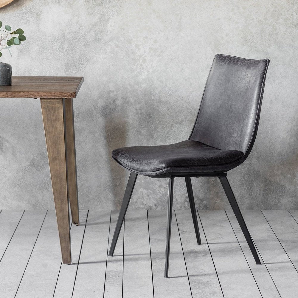 Gallery Direct Set Of 2 Hinks Faux Leather Grey Dining Chairs