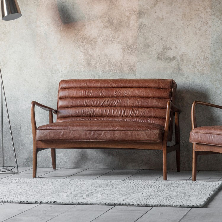 Product photograph of Gallery Interiors Datsun 2 Seater Sofa In Vintage Brown Leather from Olivia's