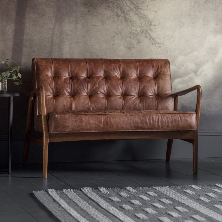 Product photograph of Gallery Interiors Humber 2 Seater Sofa In Vintage Brown Leather from Olivia's.