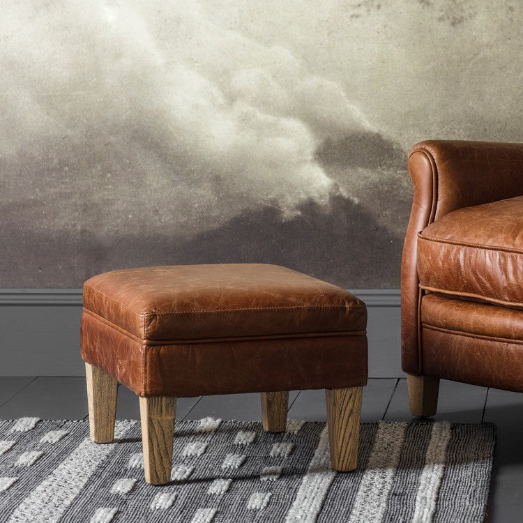 Product photograph of Gallery Interiors Mr Paddington Stool In Vintage Brown Leather from Olivia's.