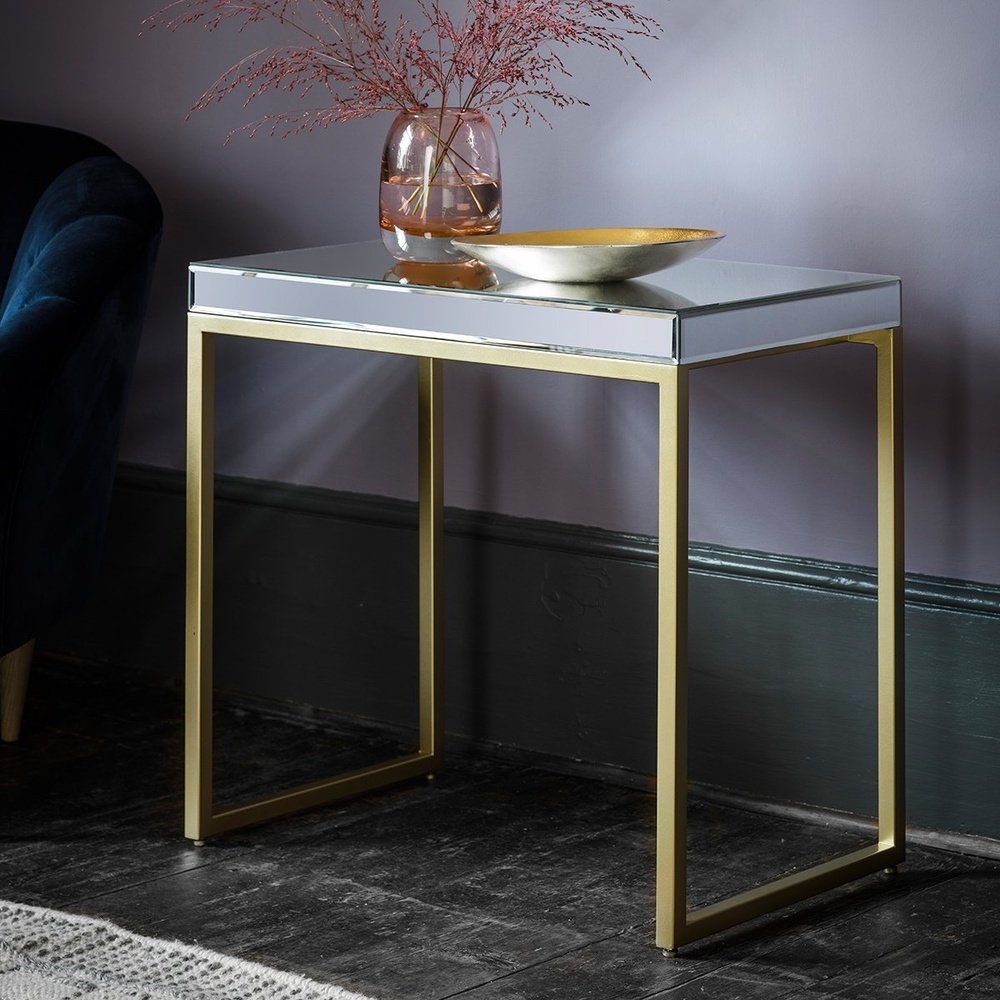Product photograph of Gallery Interiors Pippard Mirrored Top Side Table In Champagne from Olivia's.