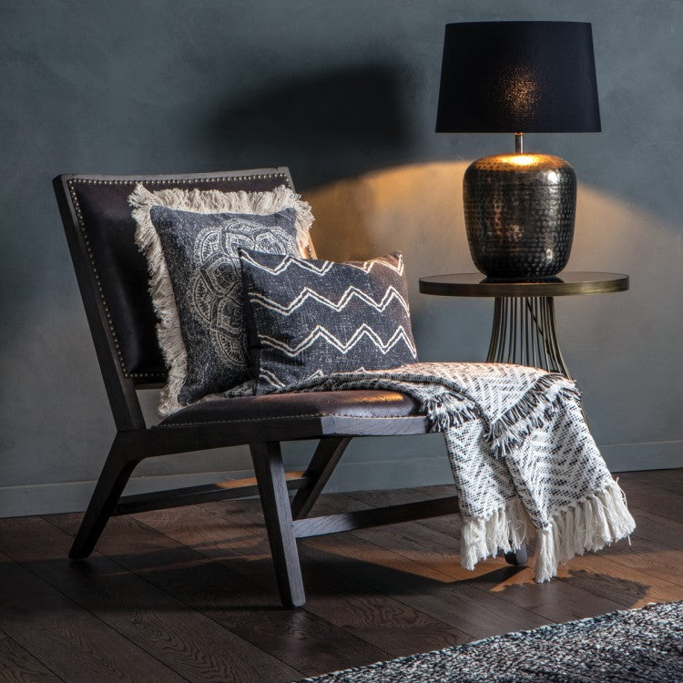 Product photograph of Gallery Interiors Barranco Medallion Fringed Cushion Black Outlet from Olivia's