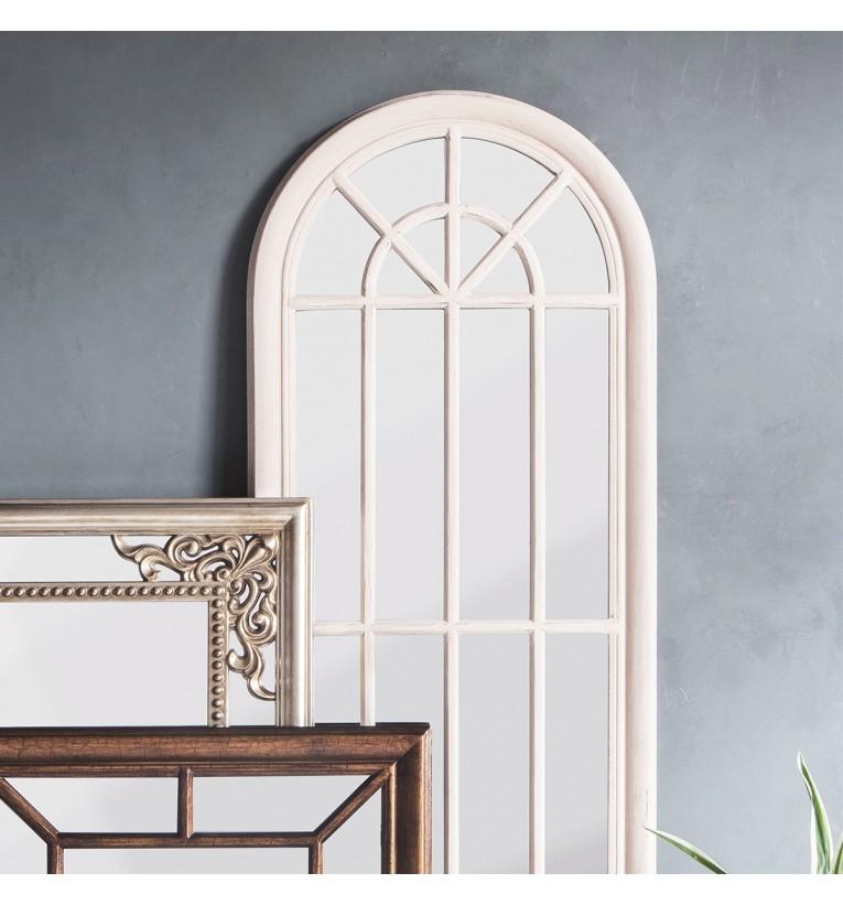 Product photograph of Gallery Interiors Curtis Arched Window Pane Mirror - Antique White from Olivia's.