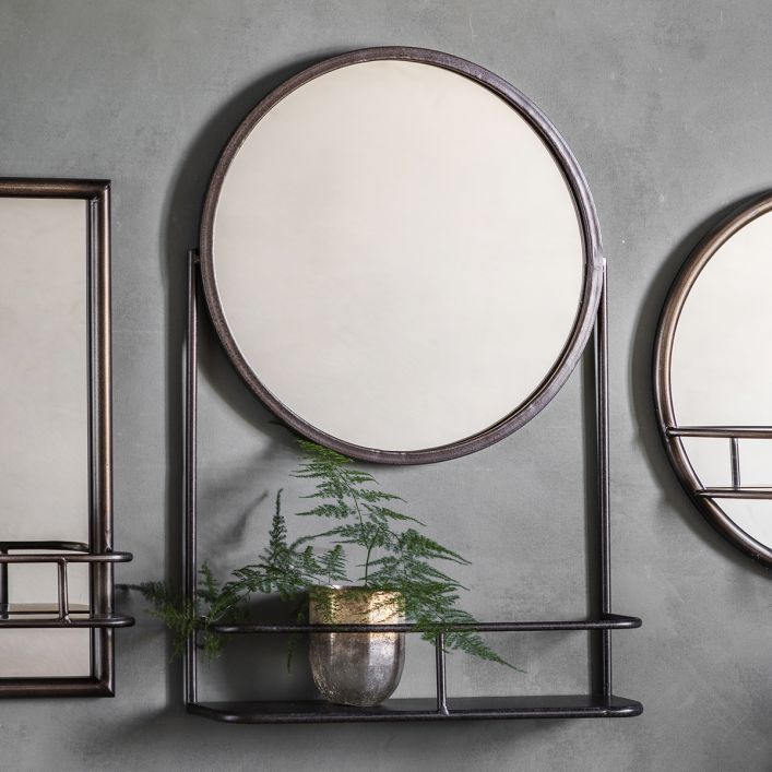 Product photograph of Gallery Interiors Industrial Emerson Mirror With Shelf In Black from Olivia's