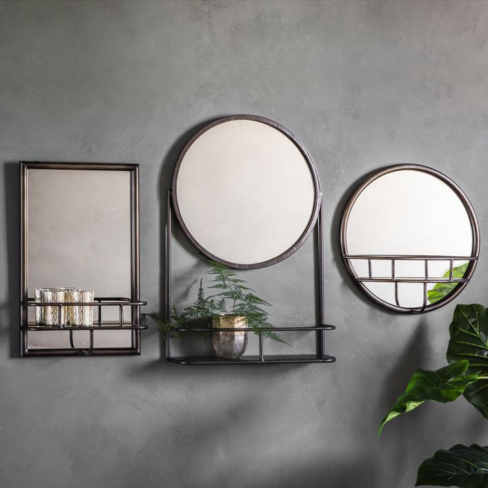 Product photograph of Gallery Interiors Industrial Emerson Mirror With Shelf In Black from Olivia's.