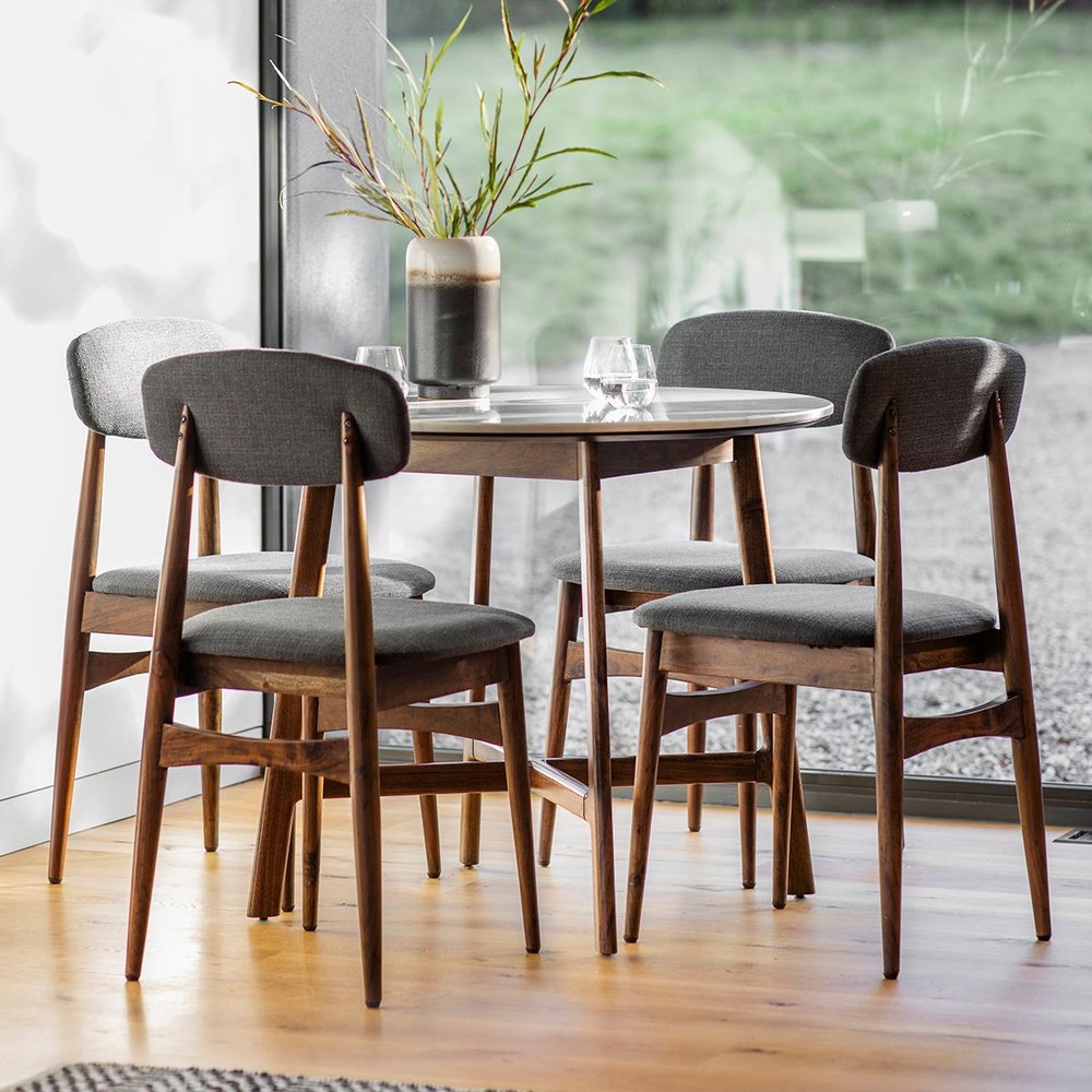 Gallery Barcelona Marble Round Dining Table Set With 4 Dining Chairs