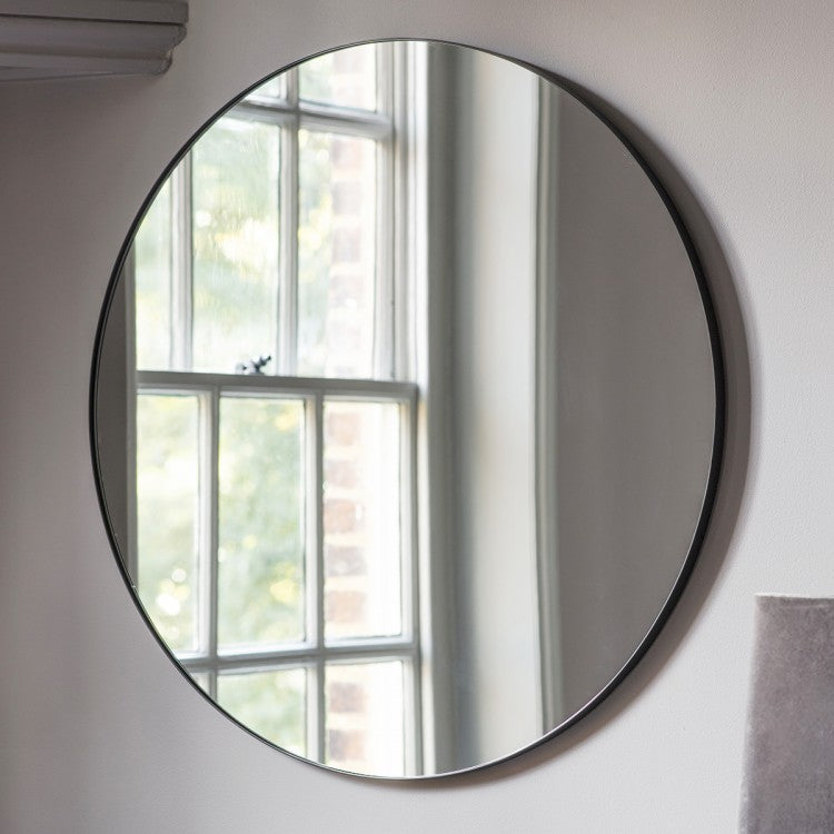 Product photograph of Gallery Interiors Bowie Round Mirror In Black from Olivia's