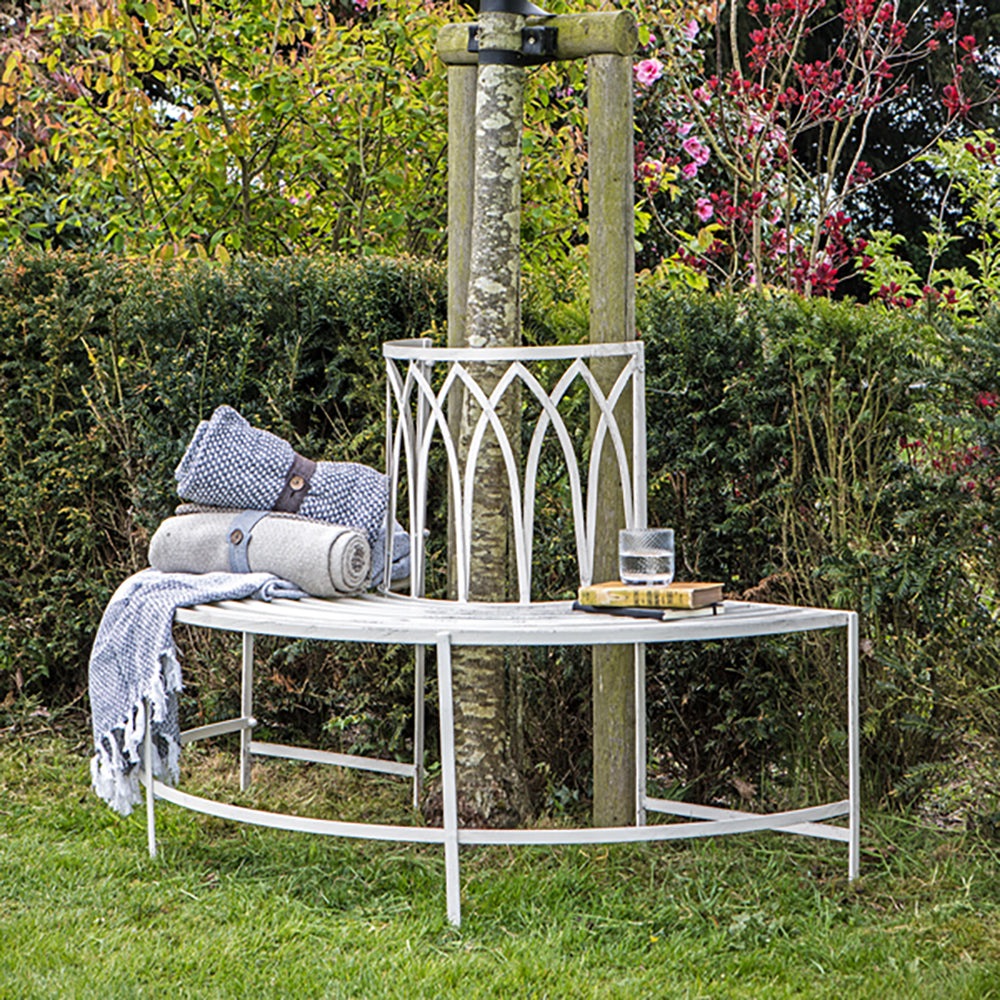 Product photograph of Gallery Outdoor Alberoni Outdoor Tree Bench Seat In White from Olivia's