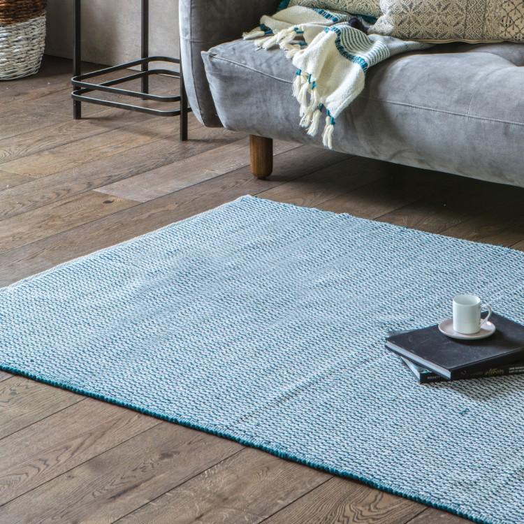 Gallery Interiors Cotton Woven Rug Diamond Teal Outlet