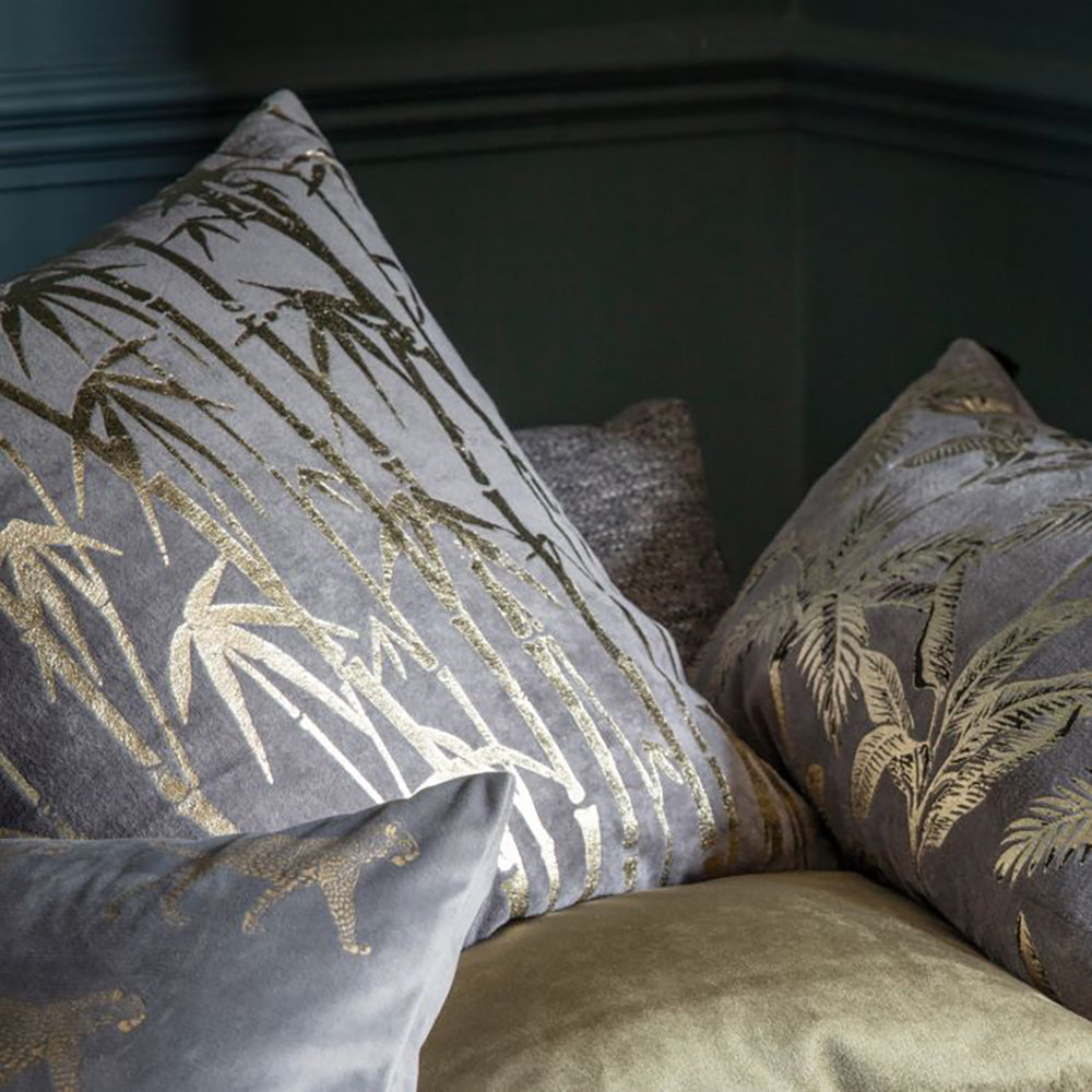 Product photograph of Gallery Interiors Bamboo Palm Metallic Cushion Grey from Olivia's.