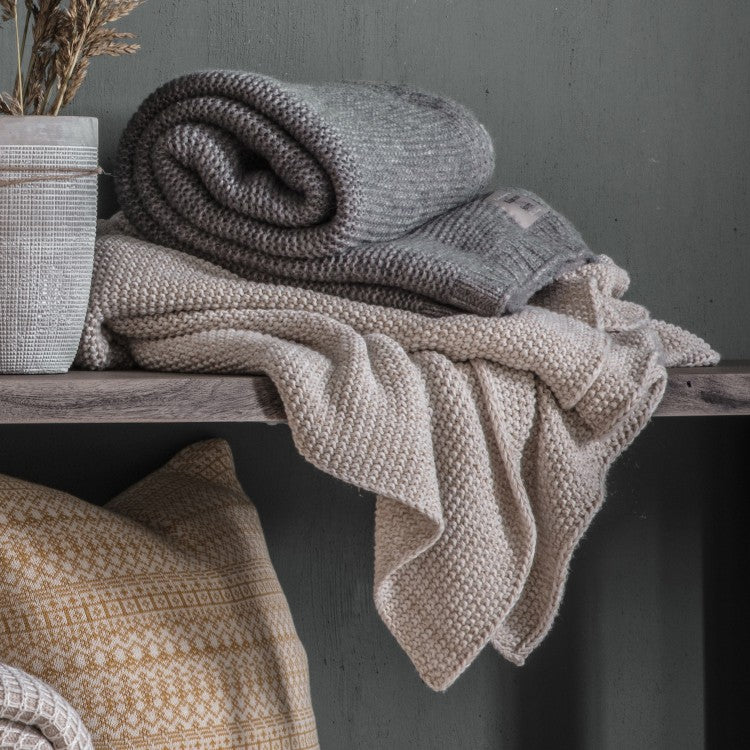 Product photograph of Gallery Interiors Moss Stitch Melange Throw Natural from Olivia's.