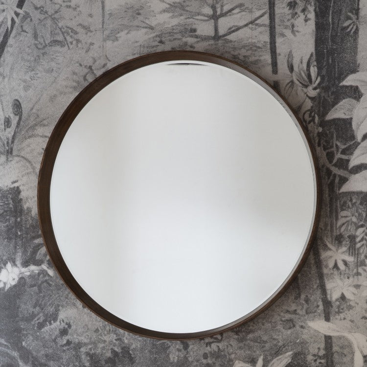 Product photograph of Gallery Interiors Keaton Round Mirror Walnut Large Round from Olivia's.