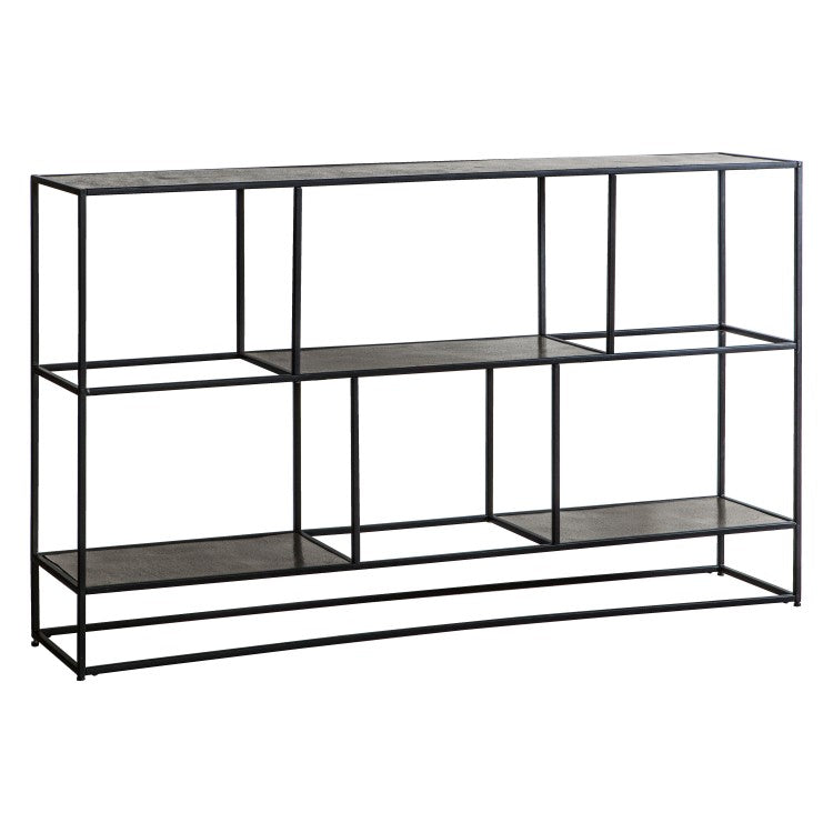 Product photograph of Gallery Interiors Hadston Shelving Unit In Antique Silver from Olivia's