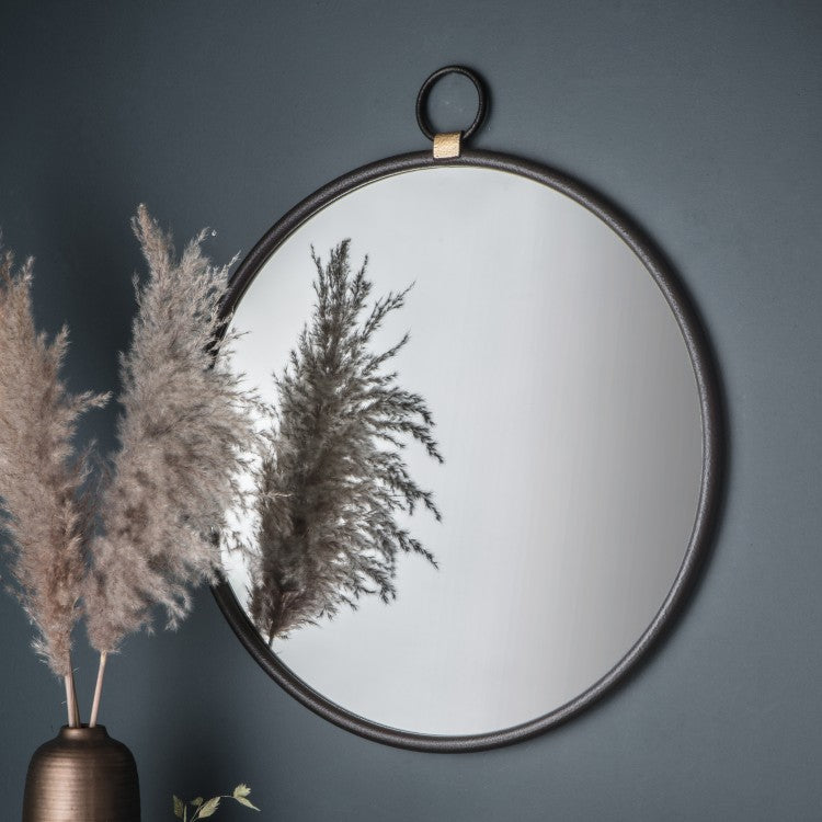 Product photograph of Gallery Interiors Bayswater Round Mirror In Black from Olivia's.