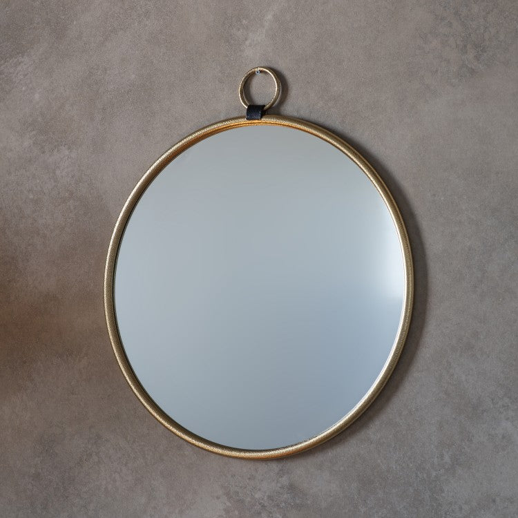 Product photograph of Gallery Interiors Bayswater Round Mirror In Gold Outlet from Olivia's.