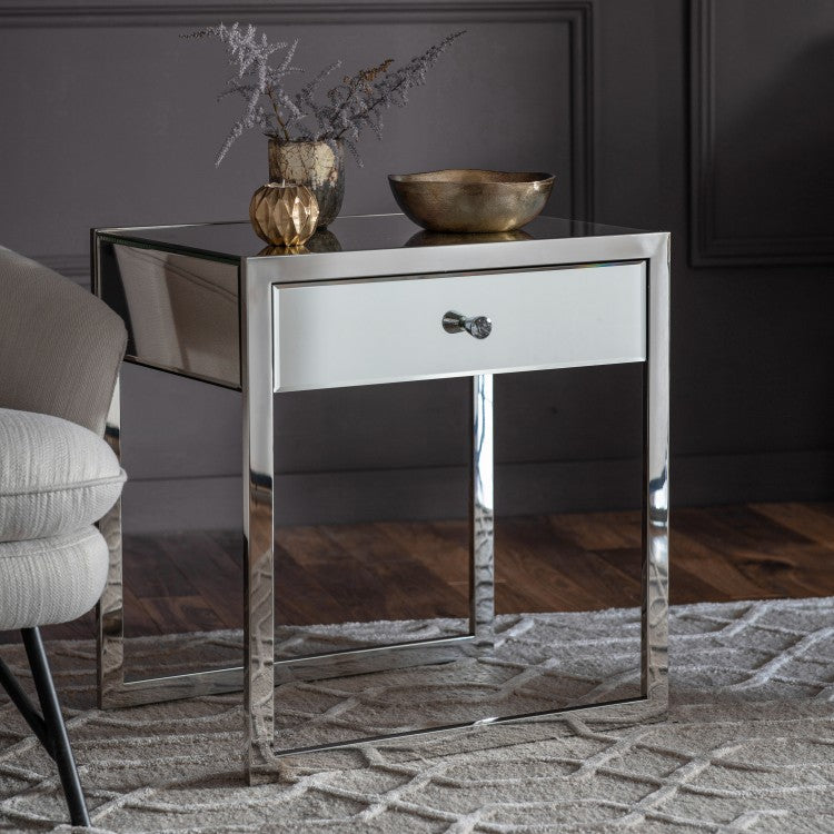 Gallery Direct Cutler 1 Drawer Mirrored Side Table