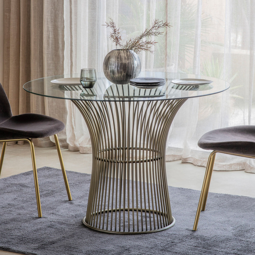Product photograph of Gallery Interiors Zepplin Round 4 Seater Dining Table In Bronze from Olivia's.