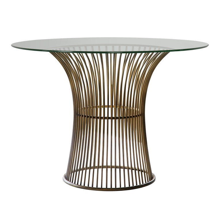 Product photograph of Gallery Interiors Zepplin Round 4 Seater Dining Table In Bronze from Olivia's