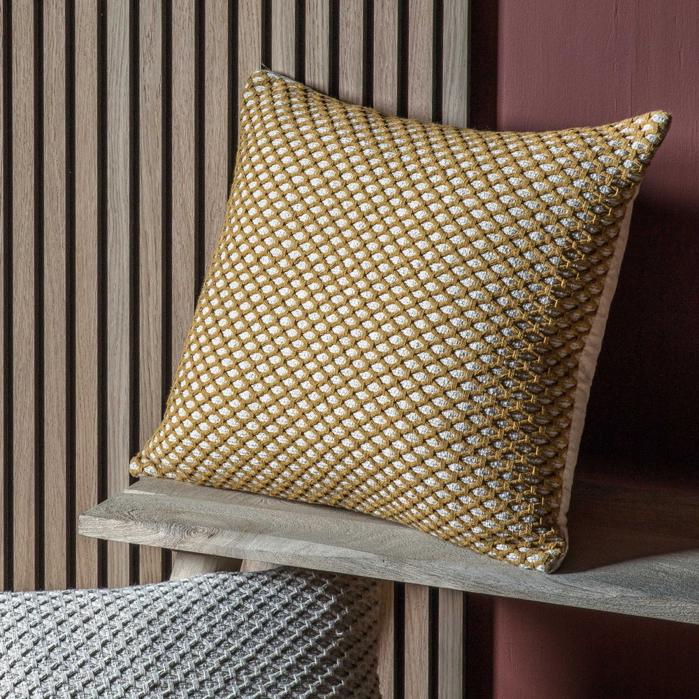 Product photograph of Gallery Interiors Bolivia Cushion In Ochre from Olivia's.
