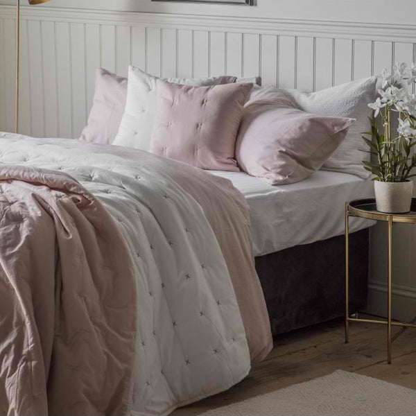Product photograph of Gallery Interiors Cotton Stitch Blanket Bedspread White Blush from Olivia's.