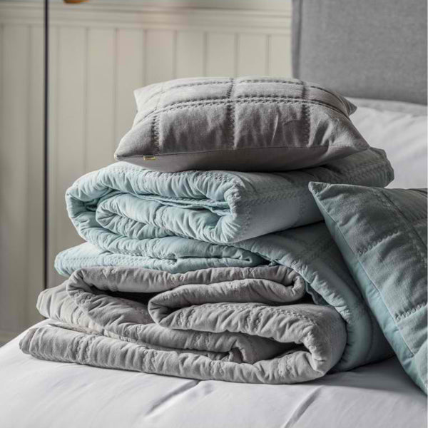 Product photograph of Gallery Interiors Cotton Quilted Blanket Bedspread In Duck Egg from Olivia's.