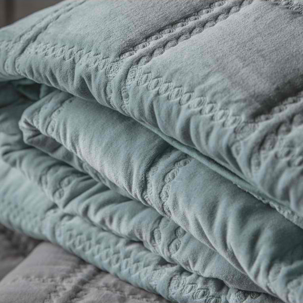 Product photograph of Gallery Interiors Cotton Quilted Blanket Bedspread In Duck Egg from Olivia's.