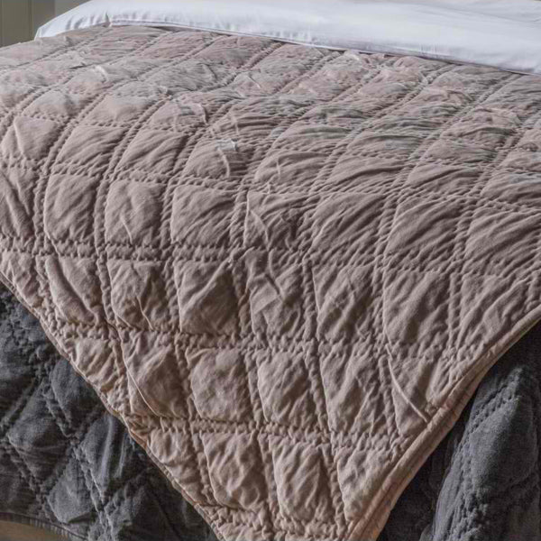 Product photograph of Gallery Interiors Quilted Diamond Blanket Bedspread In Blush from Olivia's.