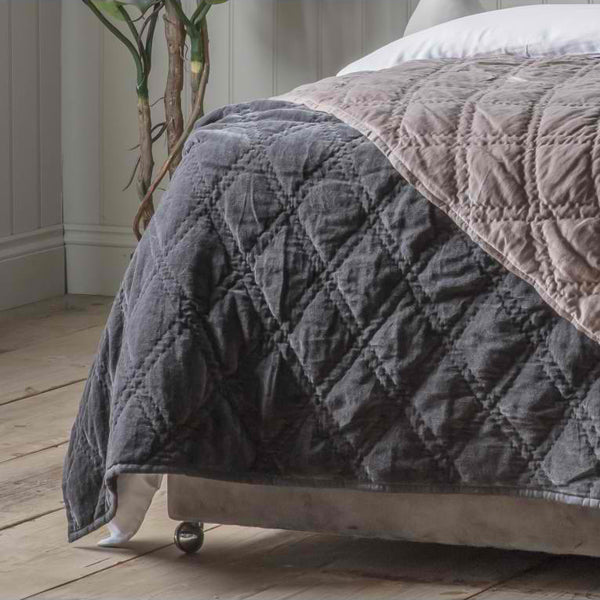 Product photograph of Gallery Interiors Quilted Diamond Blanket Bedspread In Charcoal from Olivia's.