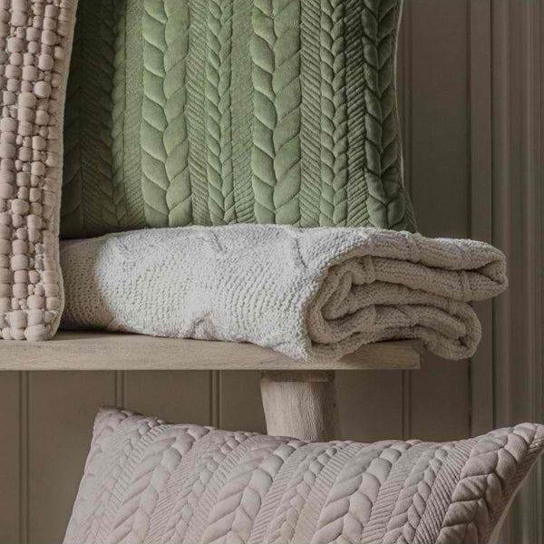 Product photograph of Gallery Interiors Chenille Cable Knit Throw In Cream from Olivia's.
