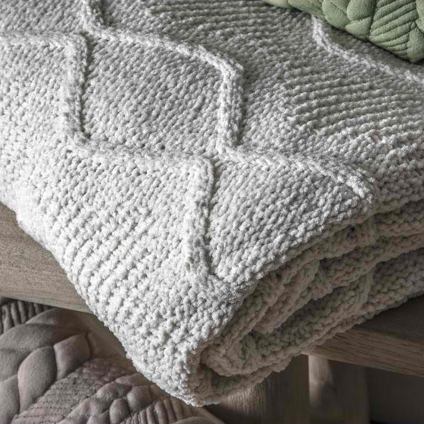 Product photograph of Gallery Interiors Chenille Cable Knit Throw In Cream from Olivia's.