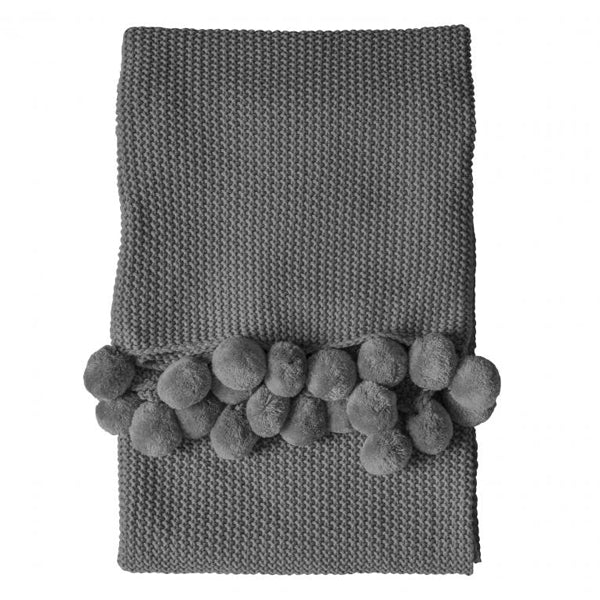 Product photograph of Gallery Interiors Moss Stitched Pom Pom Throw In Grey from Olivia's
