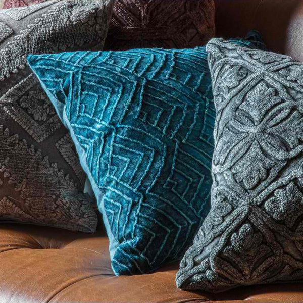 Product photograph of Gallery Interiors Velvet Washed Cushion In Teal Outlet from Olivia's.