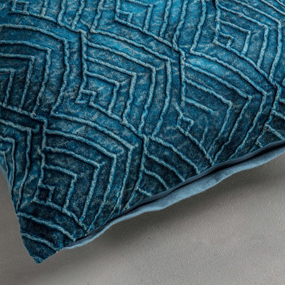 Product photograph of Gallery Interiors Velvet Washed Cushion In Teal Outlet from Olivia's.