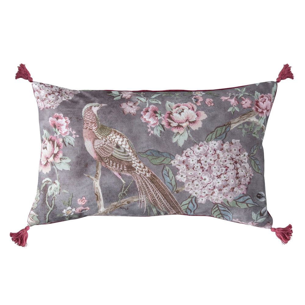 Product photograph of Gallery Interiors Floral Partridge Tassel Cushion from Olivia's.